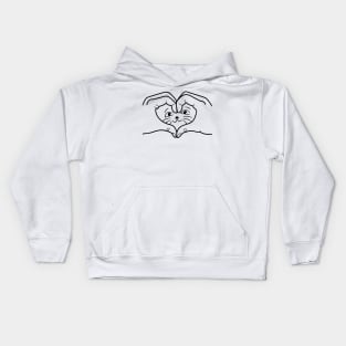 hands in the shape of a heart and a cat Kids Hoodie